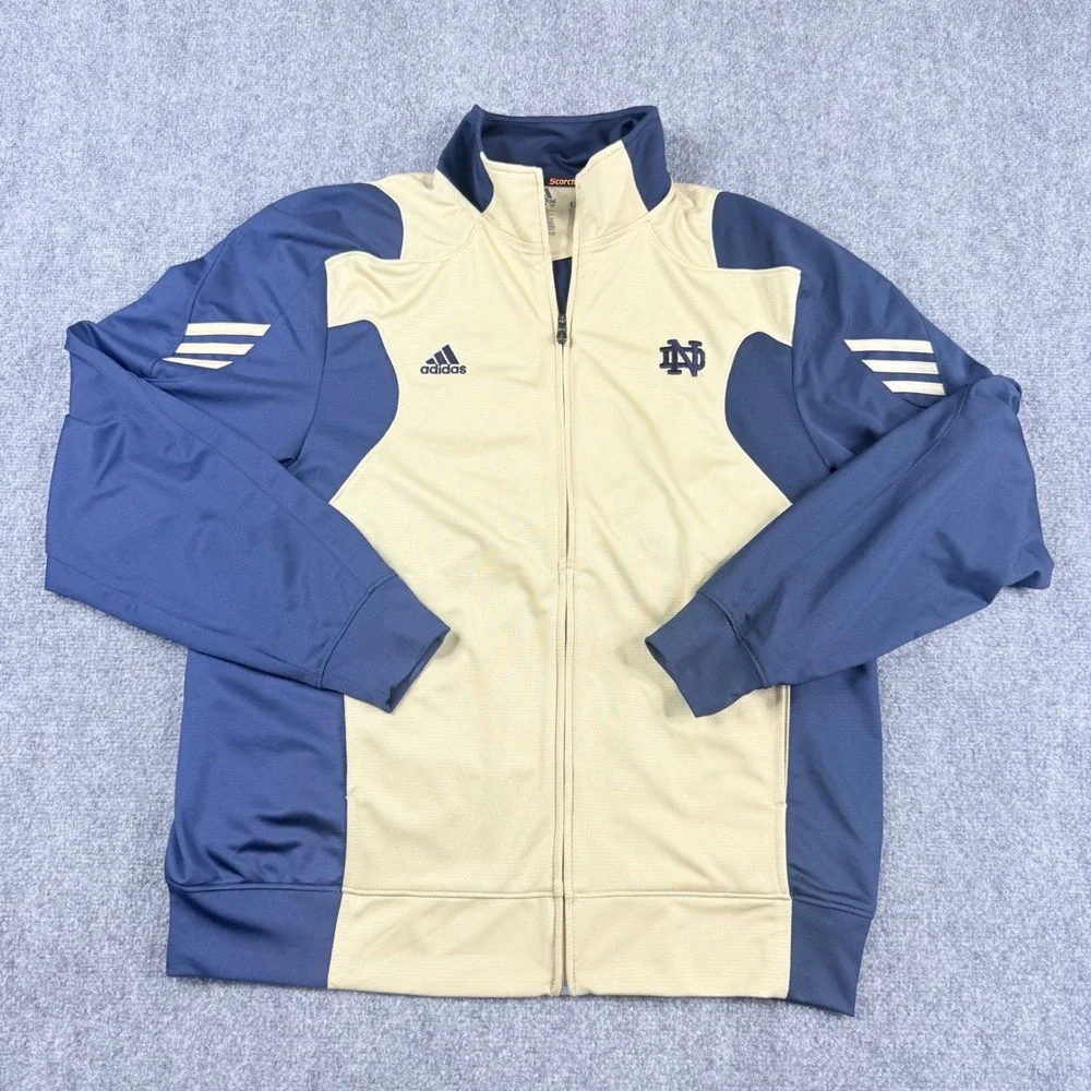 Notre Dame Adidas Track Jacket Mens Large Gold Navy Fighting Irish Climalite Zip